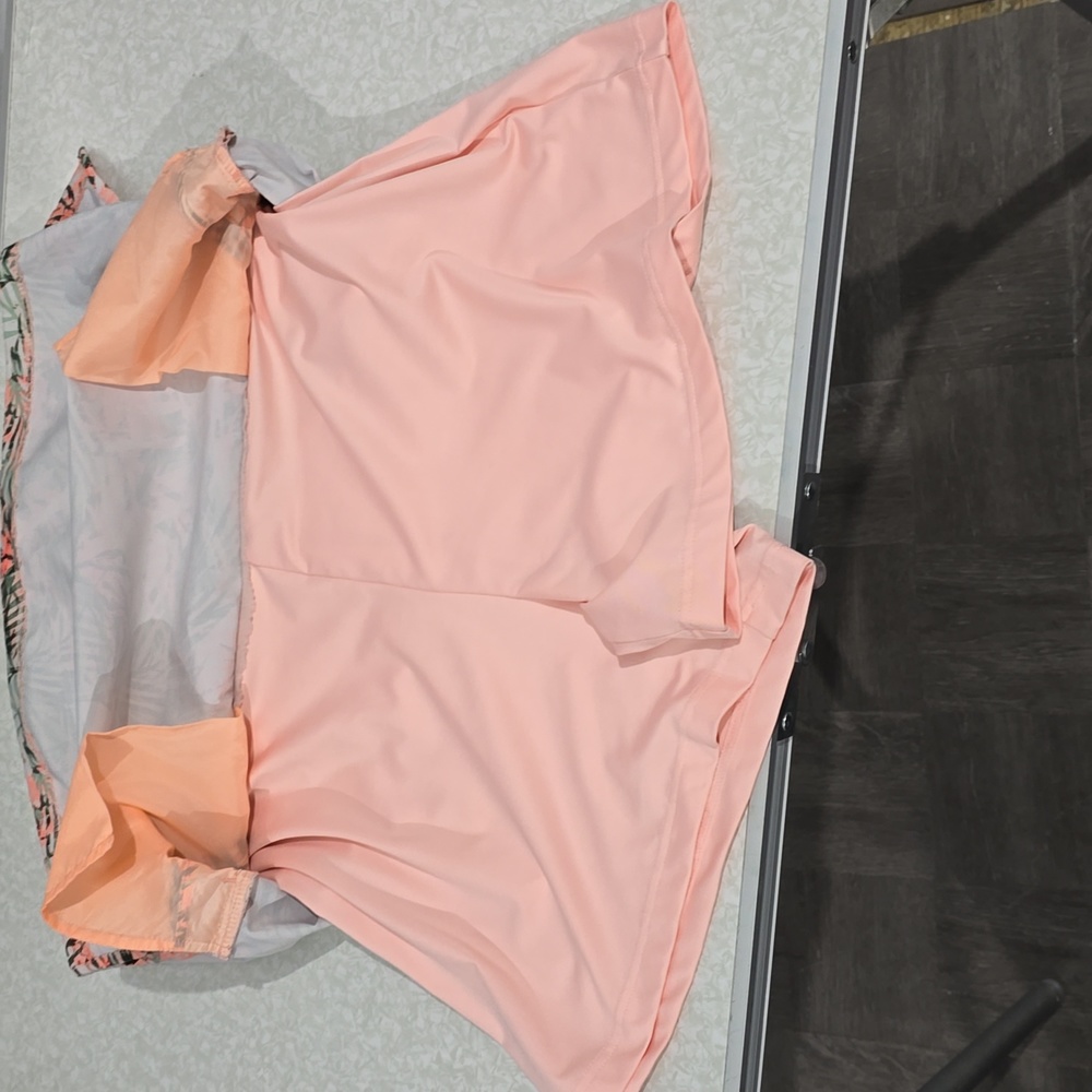 Lady Hagan skirt with built-in shorts peach and green pattern size 10 - Picture 6 of 11